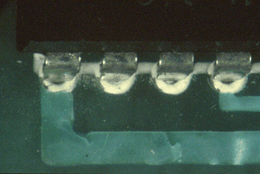 Figure 6: The legend on this PCB has contaminated the top of the plated through holes
