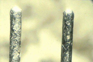 Figure 10: These brass pins should have been plated with 1-2µm copper