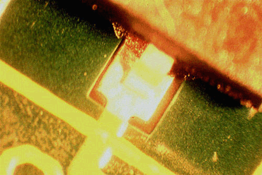 Figure 2: Adhesive contamination on the pad surface caused this solder skip