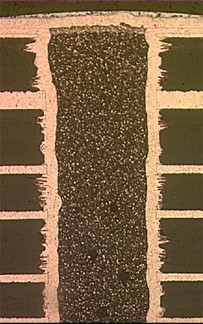 PCB cross section with conductive fill via